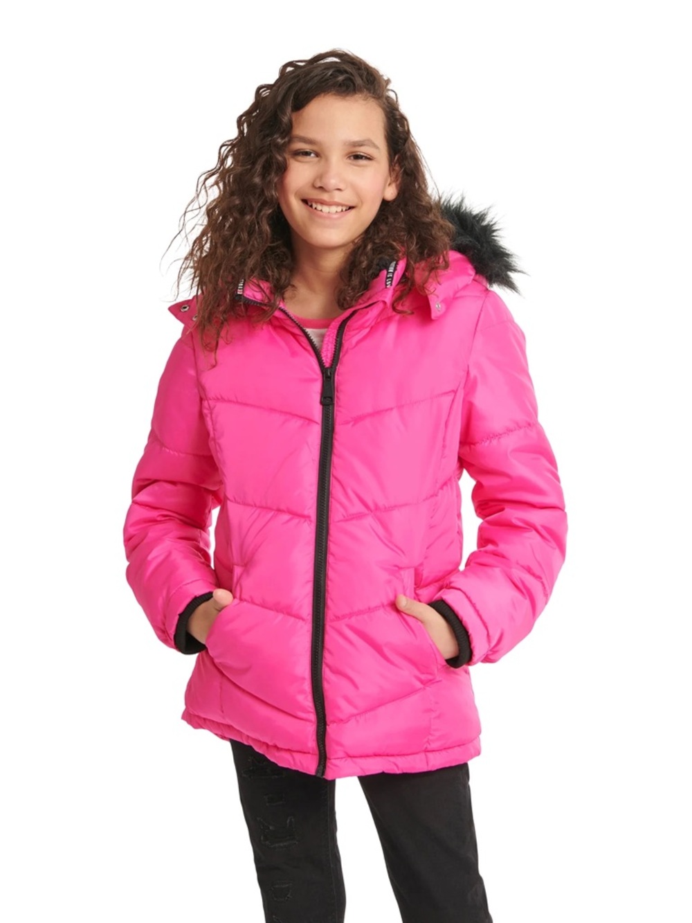 🎀 Girls Justice Puffer Coat with Faux Fur Lined Hood - 7/8 - NWT